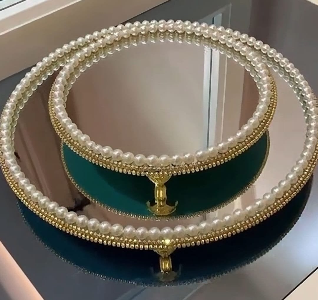 Luxe Spiegel Dienbladen Set met Parelrand - hand werk, Met opstaande rand, Rond, Nieuw, Ophalen of Verzenden