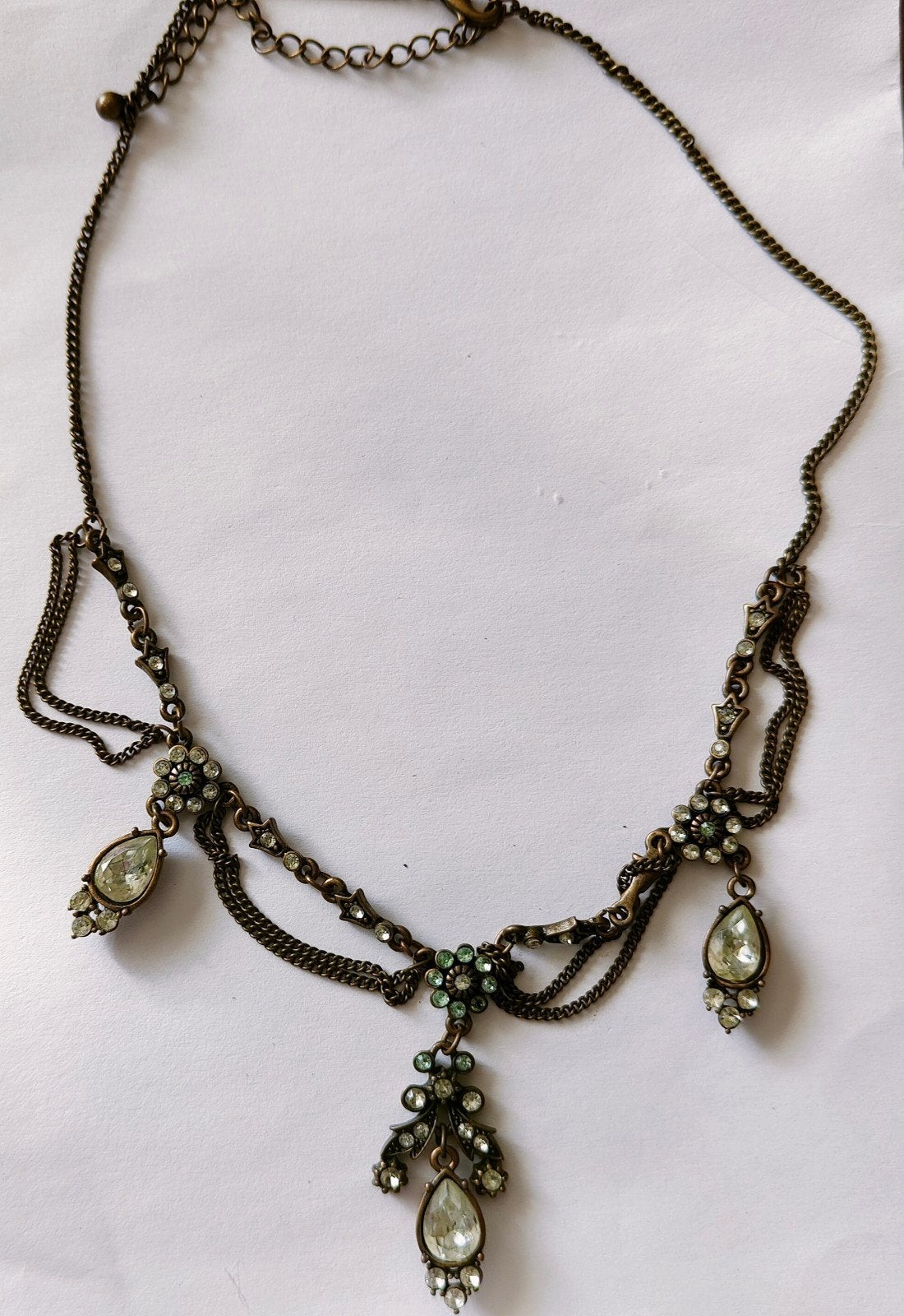 Vintage antiek look messing ketting met strass stenen, Overige materialen, Ophalen of Verzenden, Zo goed als nieuw, Goud