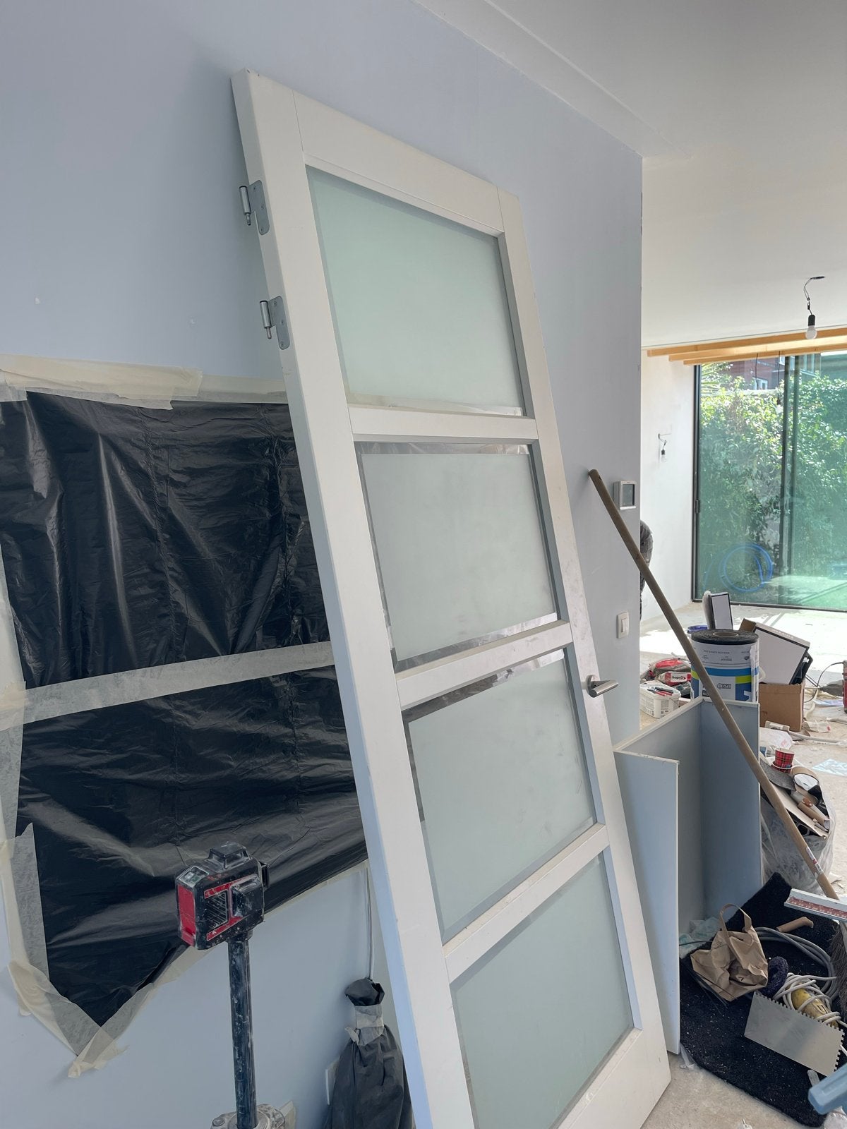 Witte binnendeur met glaspanelen, Doe-het-zelf en Verbouw, Deuren en Horren, Ophalen, Gebruikt, 80 tot 100 cm, Binnendeur