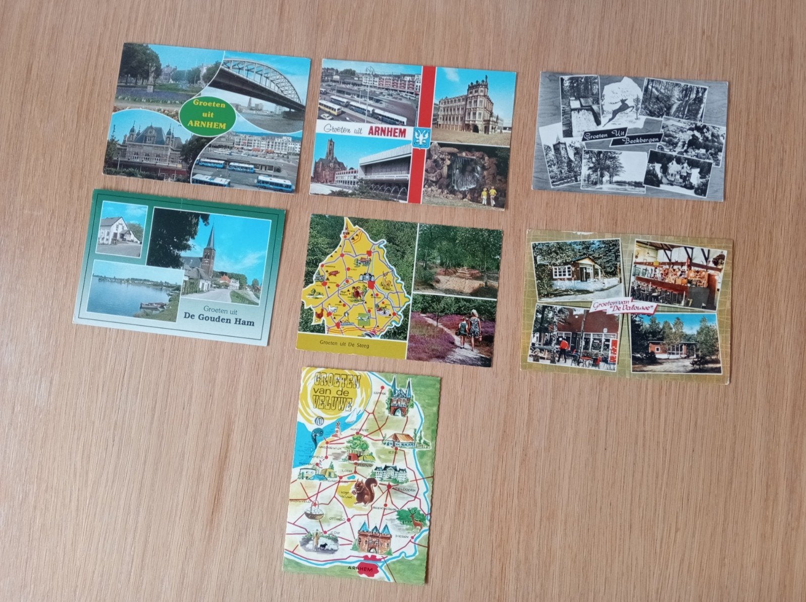 7 gelopen ansichtkaarten met de groeten uit Gelderland, Verzamelen, Ophalen of Verzenden, 1960 tot 1980, Gelopen, Gelderland