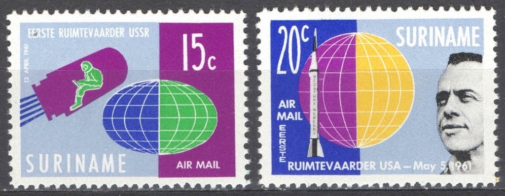 Suriname Luchtpost 33a/34a postfris Ruimtevaart 1961, Ophalen of Verzenden, Postfris