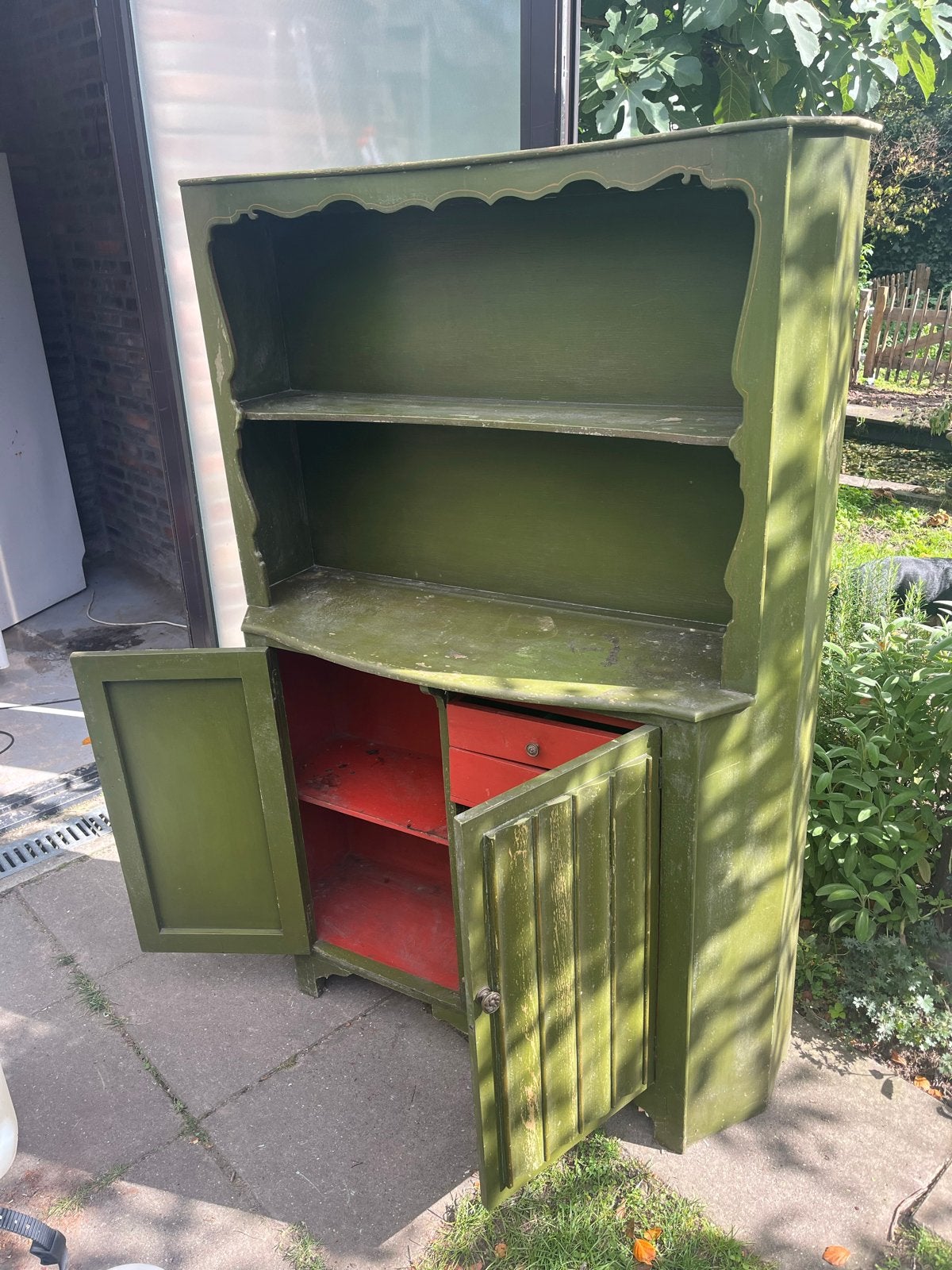 Antieke Hindeloopen Kast - Groen met Rood Interieur, Ophalen