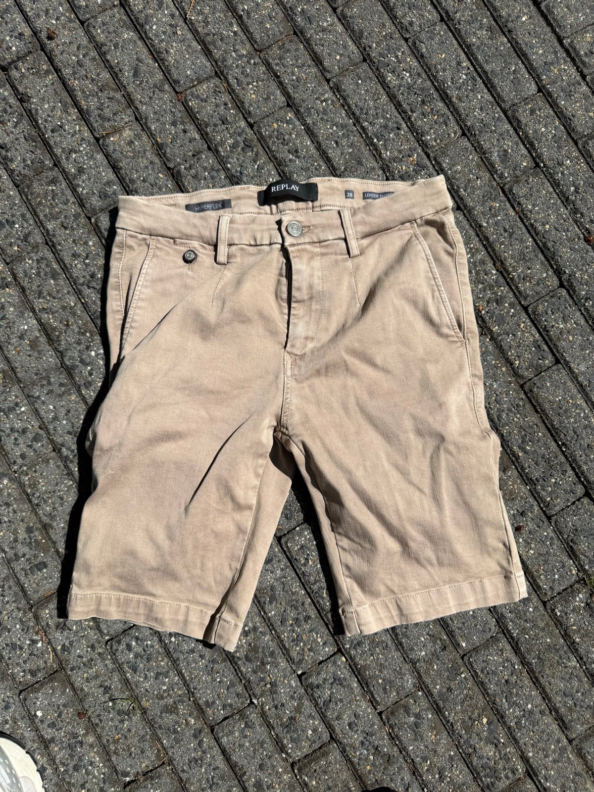 Replay Hyperflex Heren Short - Maat 28, Ophalen, Gedragen, Maat 46 (S) of kleiner, Beige