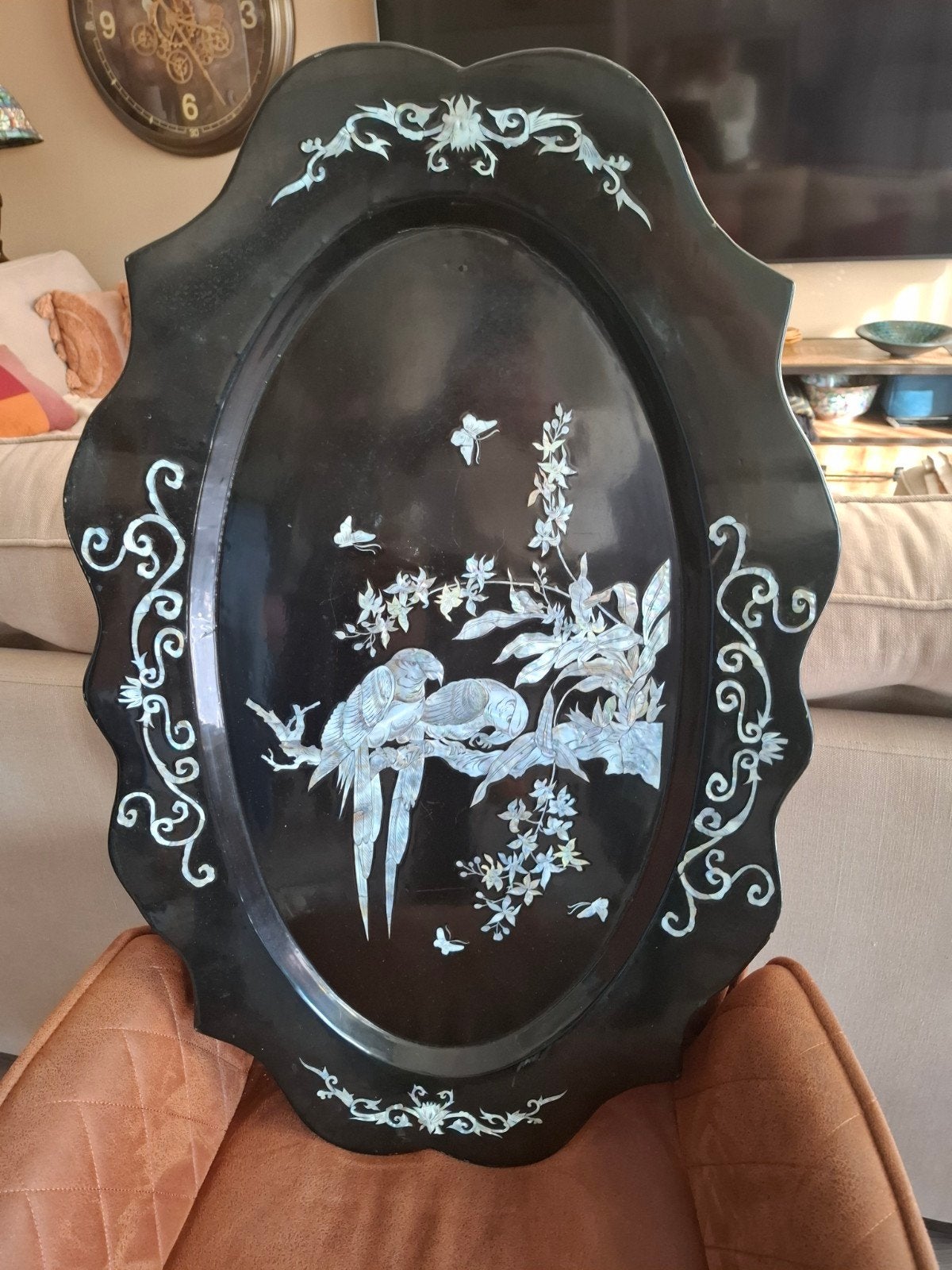 Chinees houten wandbord met parelmoer inlegwerk, Ophalen of Verzenden