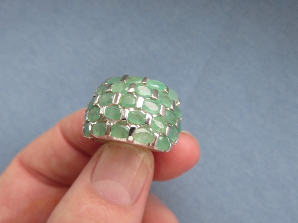 Zware ring met groene stenen in 925 karaat zilver - 20e eeuw, Sieraden, Tassen en Uiterlijk, Ringen, Ophalen of Verzenden, Zo goed als nieuw