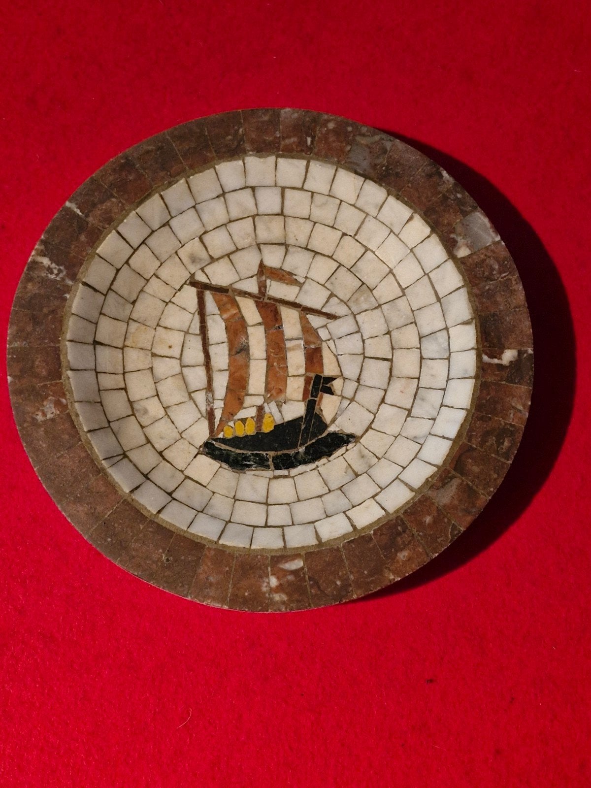 HEIDE Mosaics Denemarken mozaïek bord Vikingschip jaren 60, Ophalen of Verzenden