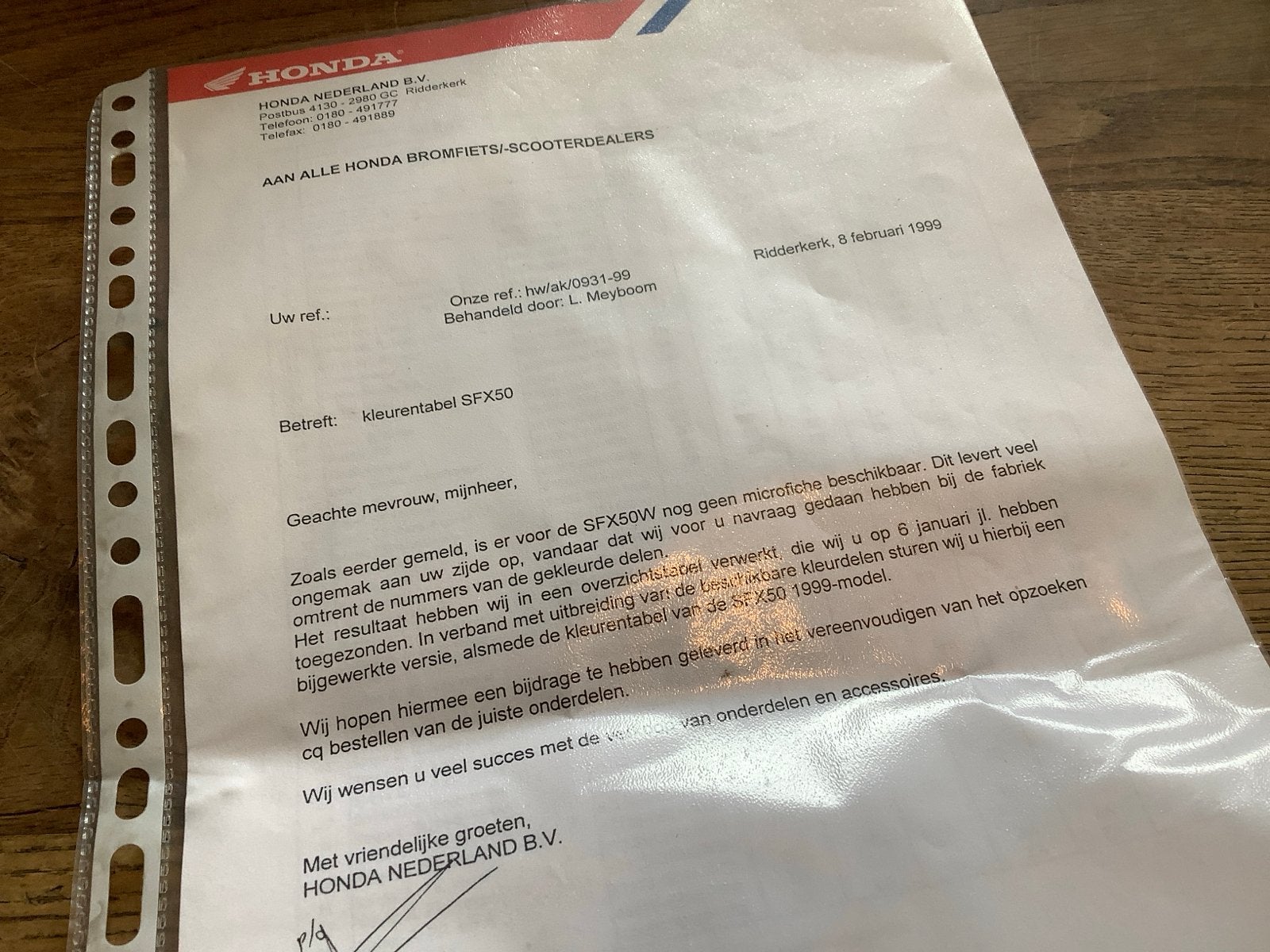 Honda SFX50 Kleurenlabel en Kleurenkaart 1999, Fietsen en Brommers, Verzenden, Nieuw