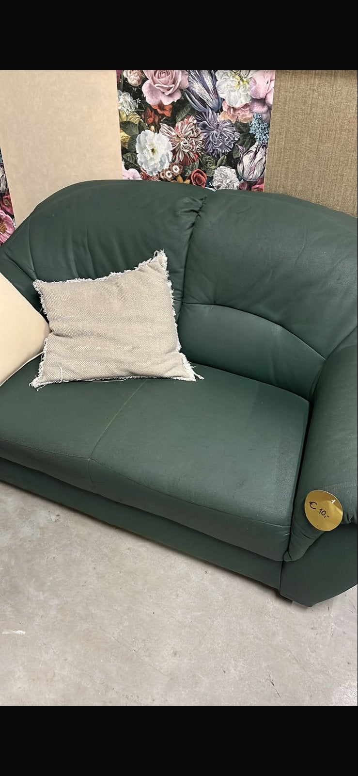 Comfortabele bank - Groen leer, Ophalen, Gebruikt, 150 tot 200 cm, Tweepersoons