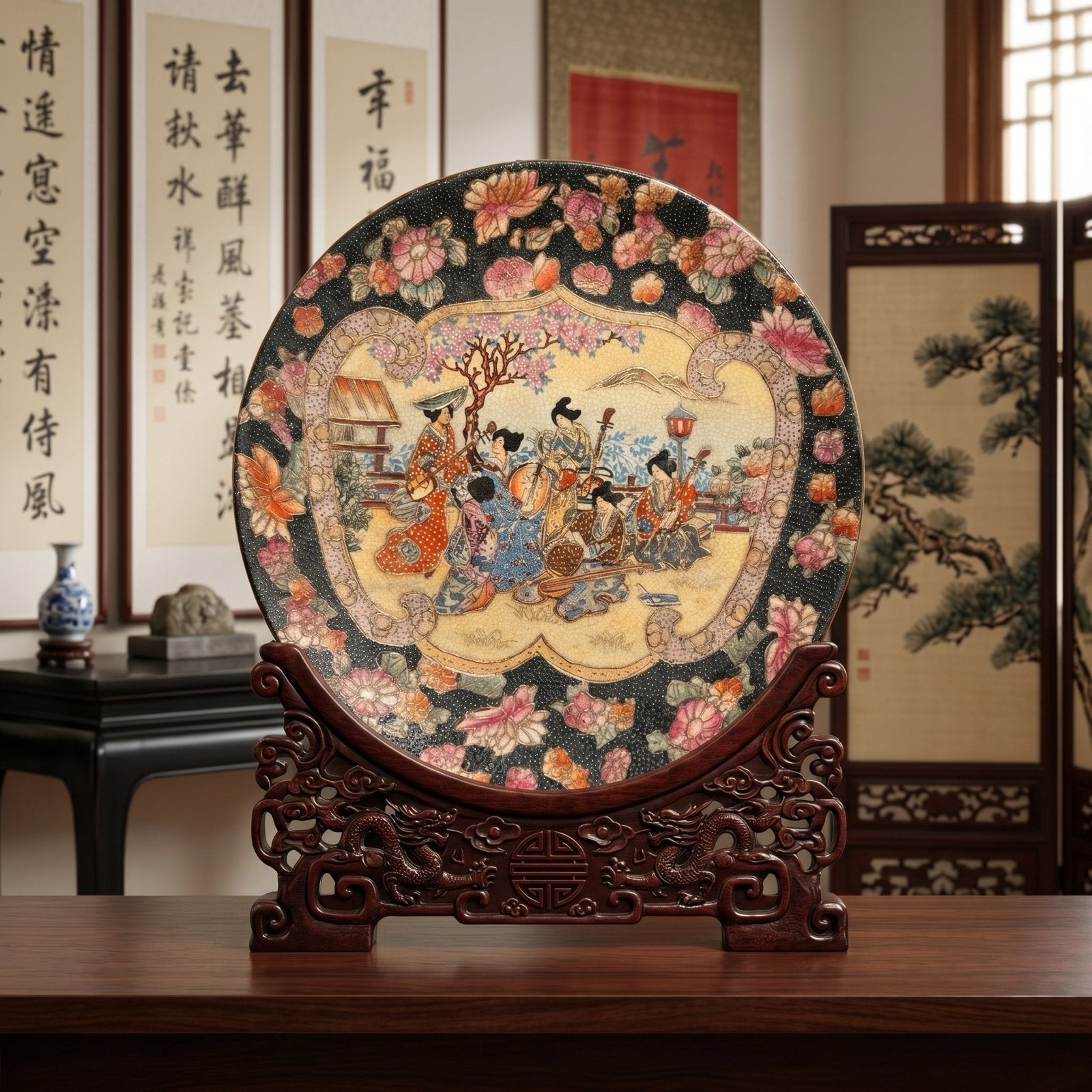Japans Satsuma Sierbord met Geisha Scène en Moriage, Antiek en Kunst, Antiek | Vazen, Ophalen of Verzenden