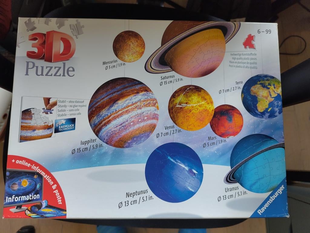 Ravensburger 3D Puzzel Zonnestelsel Planeten 540 stukjes, Ophalen of Verzenden