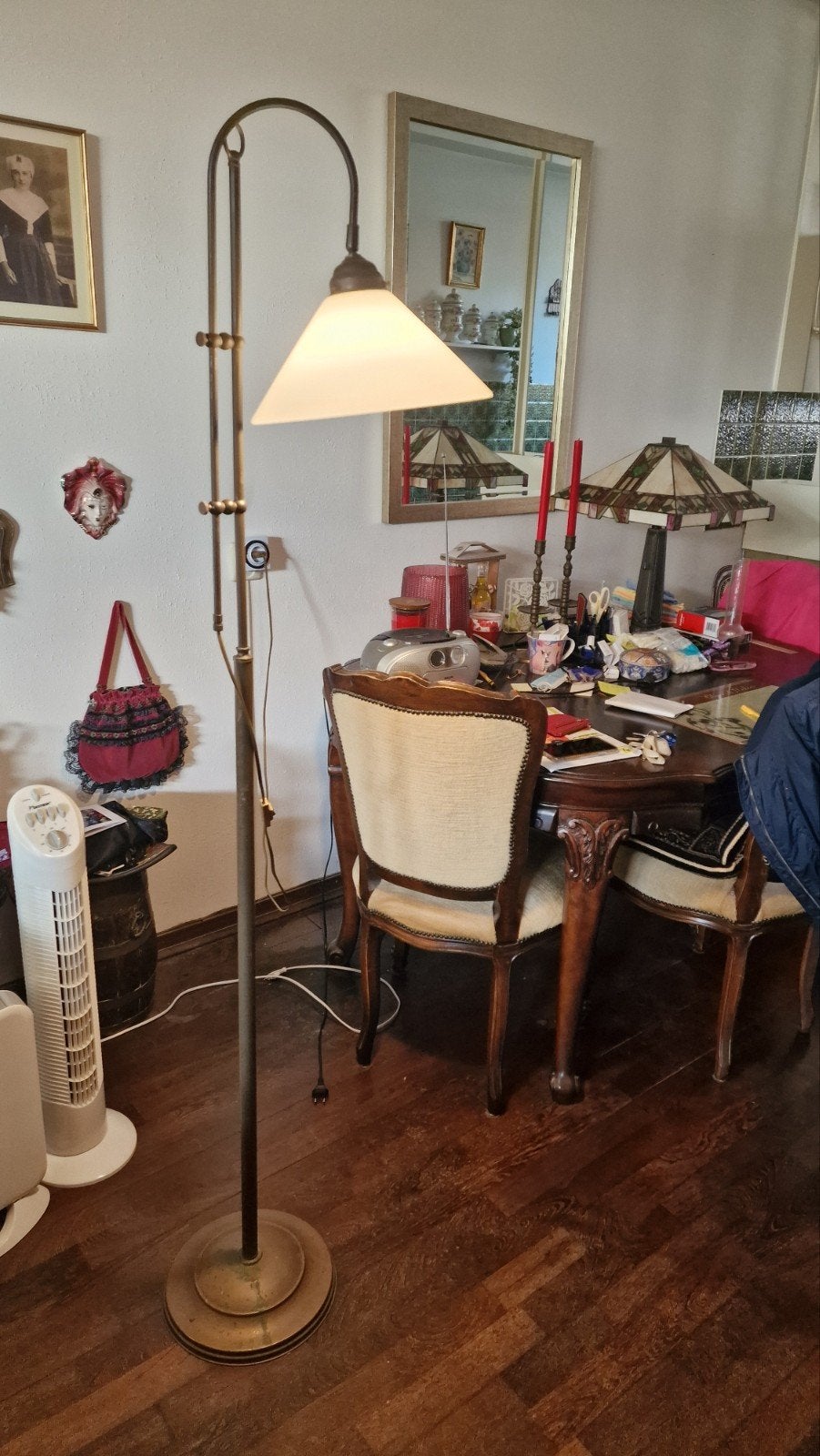 Koperen Staande Lamp met Melkglazen Kap, Ophalen of Verzenden