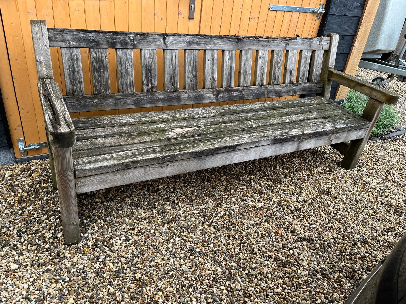 Gratis verweerde tuinbank, Tuin en Terras, Tuinbanken, Ophalen, Gebruikt, Hout