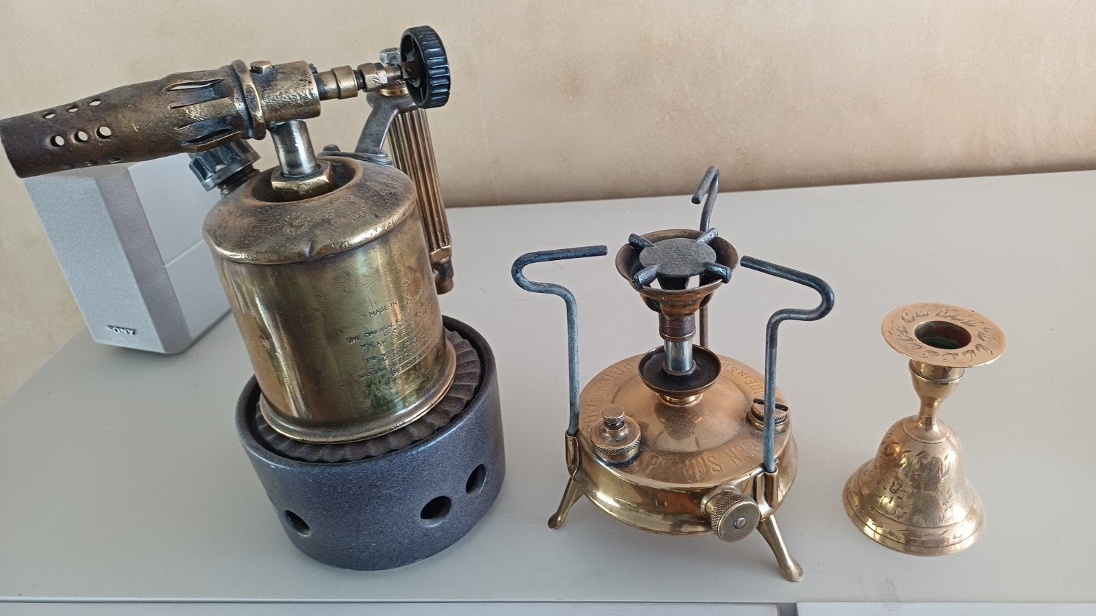 Vintage messing brander, kooktoestel en kandelaar, Antiek en Kunst, Antiek | Woonaccessoires, Ophalen of Verzenden