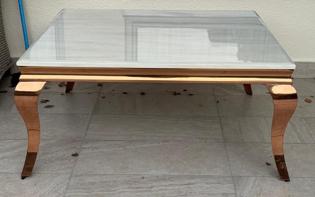 Moderne Barok Salontafel met marmeren Blad 100x100, Ophalen, Overige materialen, 100 tot 150 cm, Vierkant