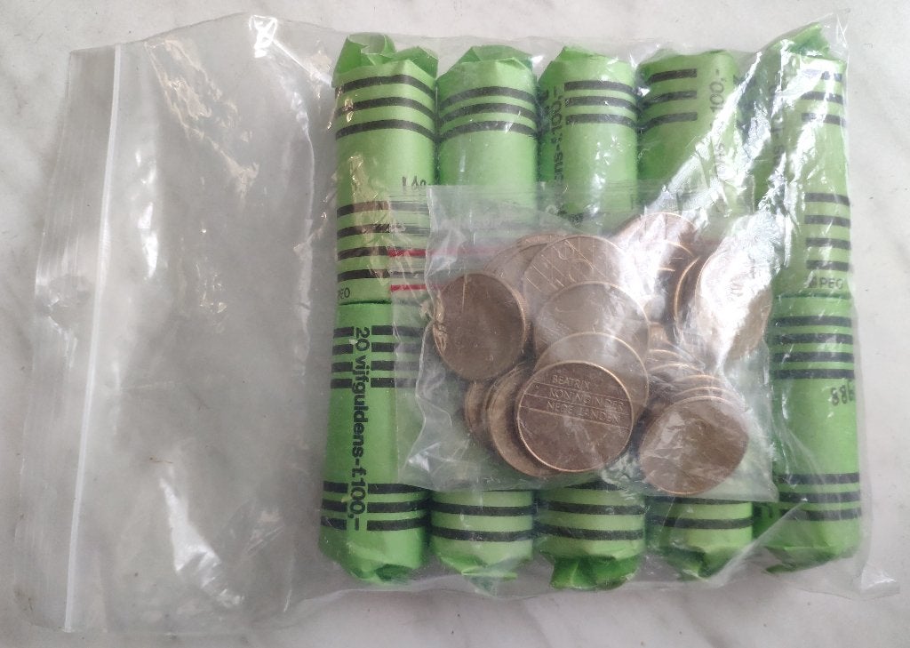 225 verbronsd nikkelen vijfjes partij vijfguldens 5 guldens, Ophalen, Koningin Beatrix, 5 gulden