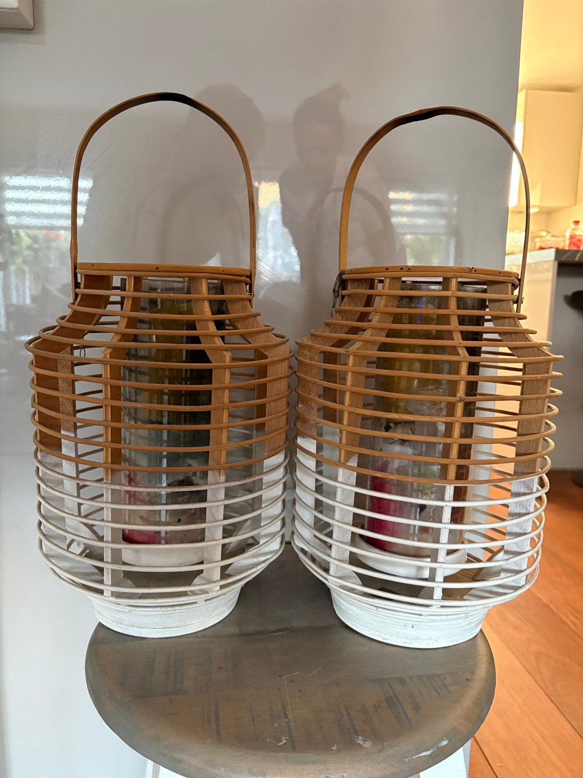 2 Houten Rivièra Maison lantaarn/windlichten, Ophalen, Windlicht, Gebruikt, Meerkleurig