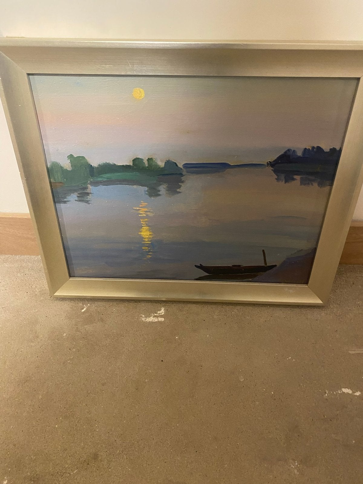 Schilderij Russische School - Nacht op de Oka rivier, Doek, Realistisch, Ophalen of Verzenden, Landschap
