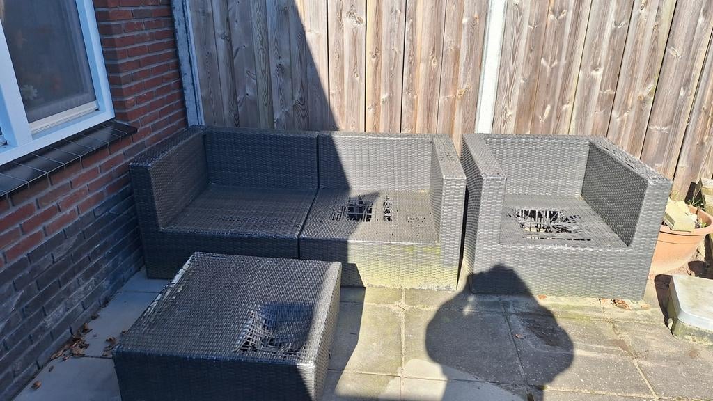 Tuinset met nog goede kussens en opberghoes, Ophalen, 4 zitplaatsen, Kunststof, Loungeset