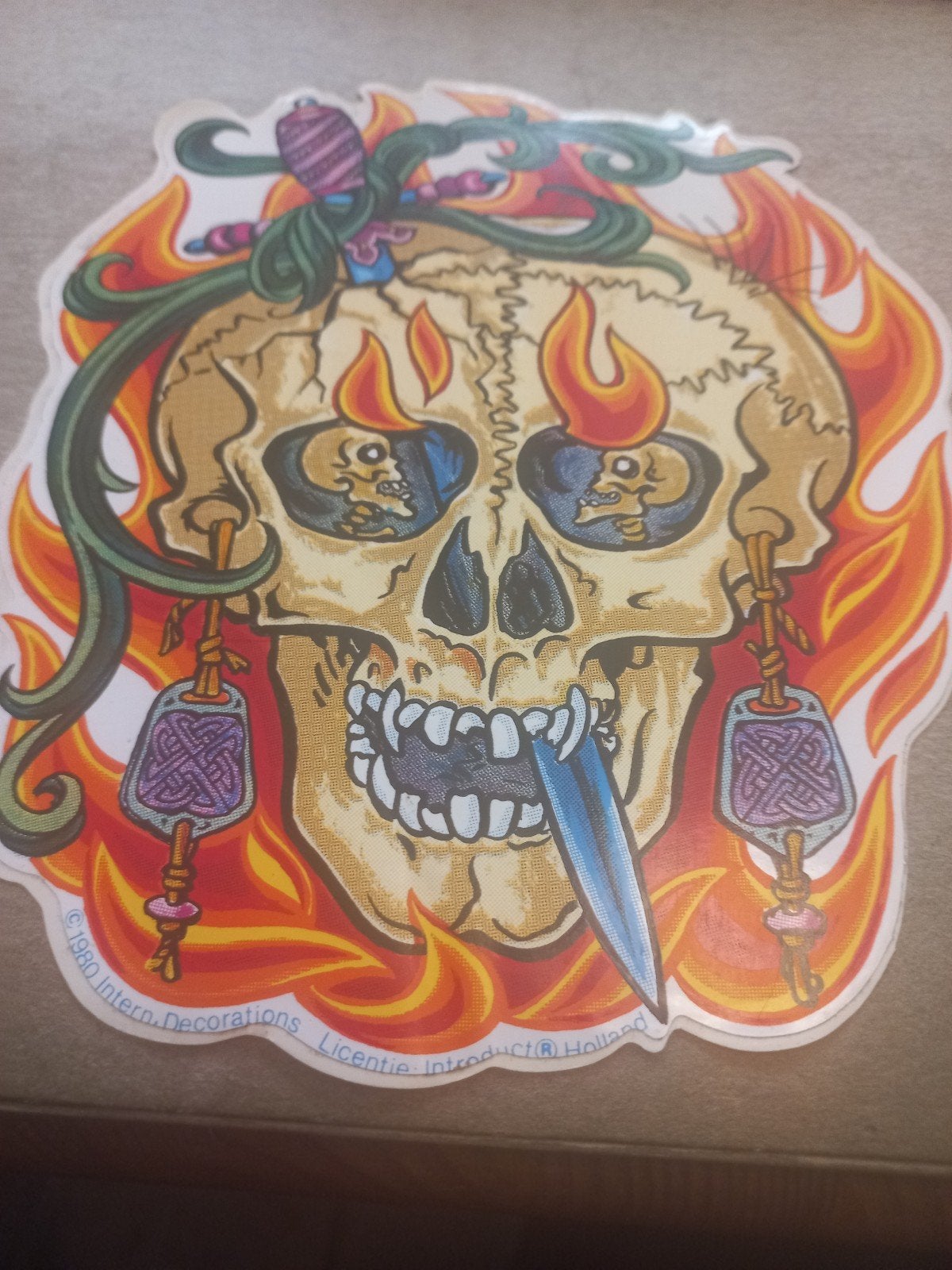 Vintage Skull Sticker met Vlammen en Tentakels, Ophalen of Verzenden