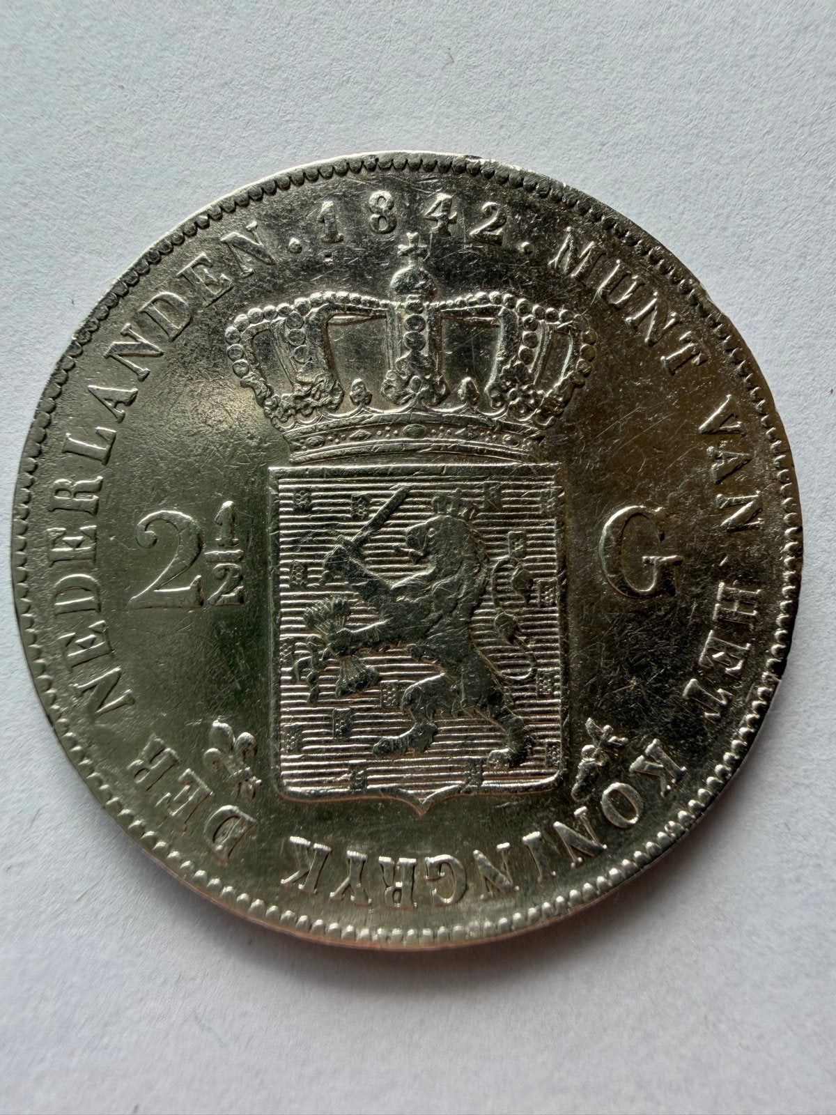 Zilveren 2½ Gulden Willem II 1842, Zilver, Ophalen of Verzenden, Koning Willem I, Losse munt