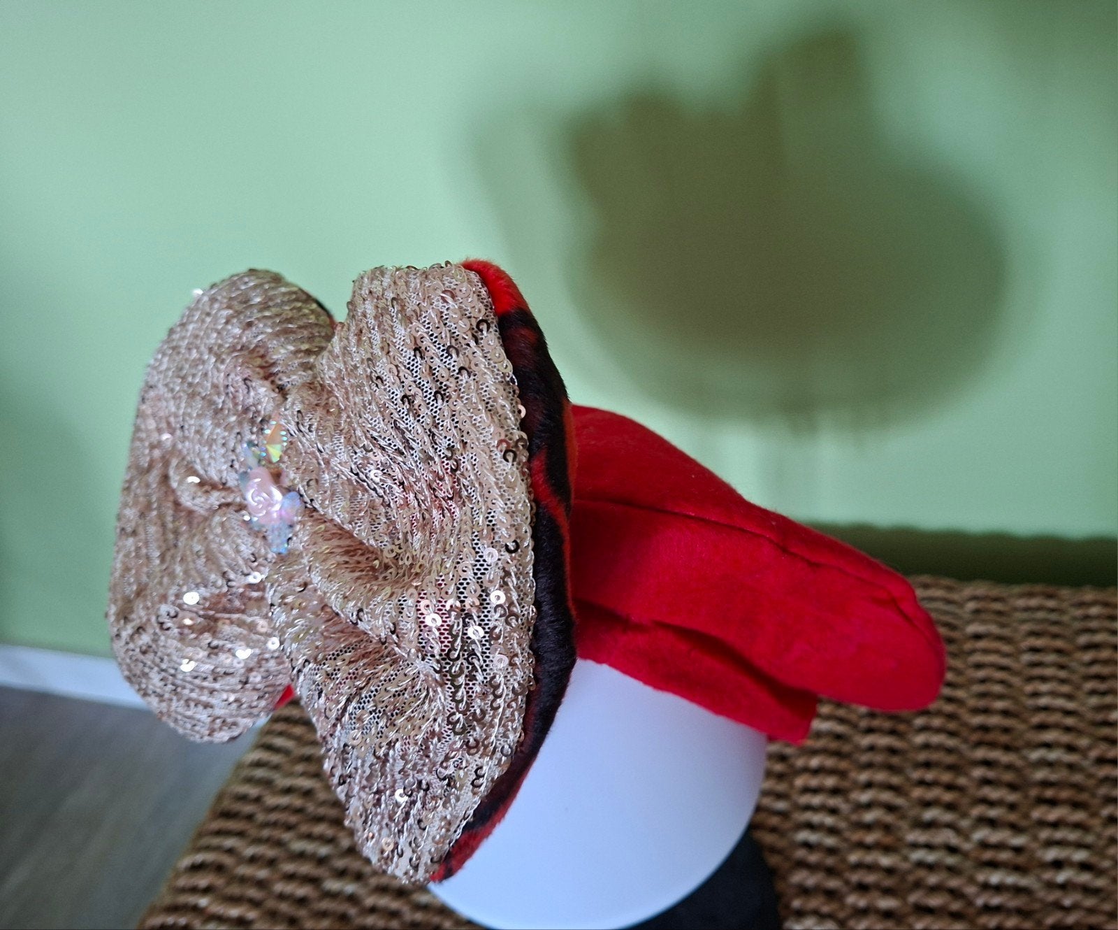 Franse baret met glitterstrik, Hoed, Nieuw, Handgemaakt, One size fits all