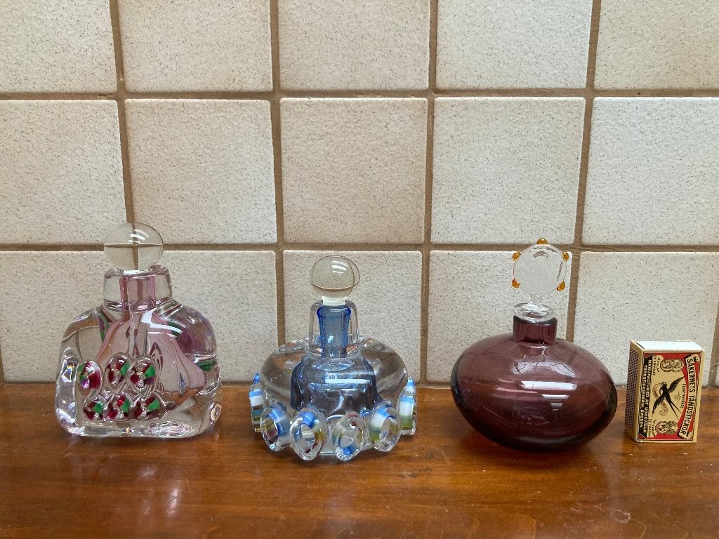 3 Sabine Lintzen glazen handgemaakte kunst parfum flacons, Antiek en Kunst, Ophalen of Verzenden, Overige typen, Glas, Gemerkt