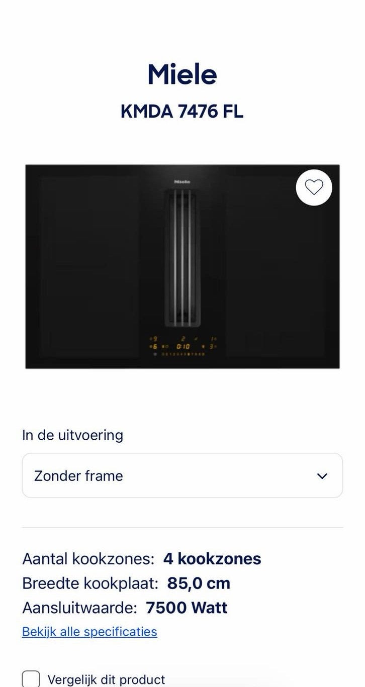 Mooie Miele kookplaat KMDA 7476 FL! (^@^), Ophalen, Nieuw, 4 kookzones, Inbouw