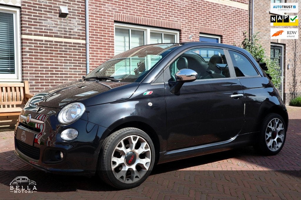 Fiat 500 C 0.9 TwinAir Sport Automaat | 130 PK | Flippers |, Cabriolet, Leder en Stof, Zwart, Origineel Nederlands