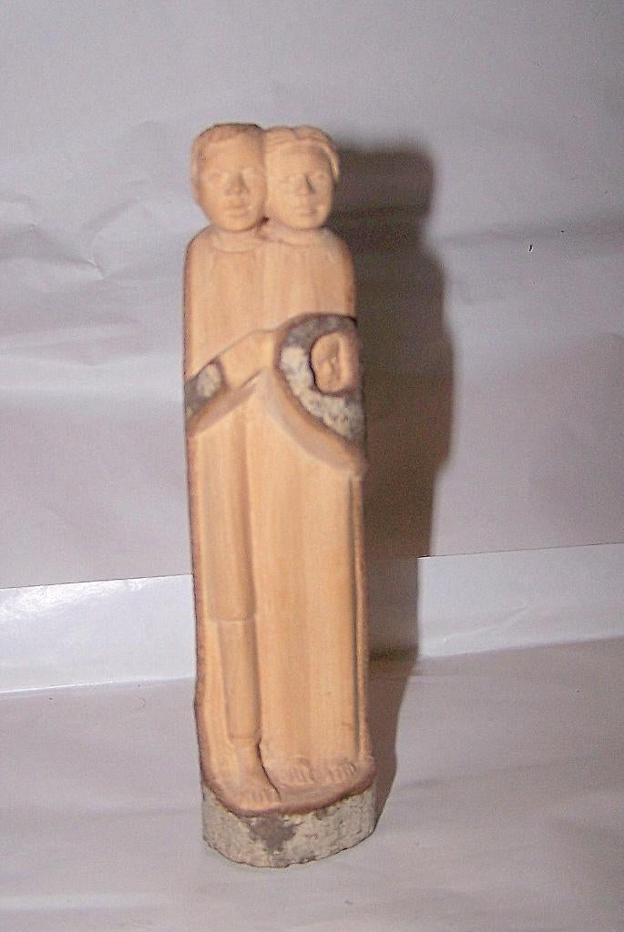 Handgesneden berkenhouten religieus beeldje monniken. Izgs., Antiek en Kunst, Antiek | Religie, Ophalen of Verzenden
