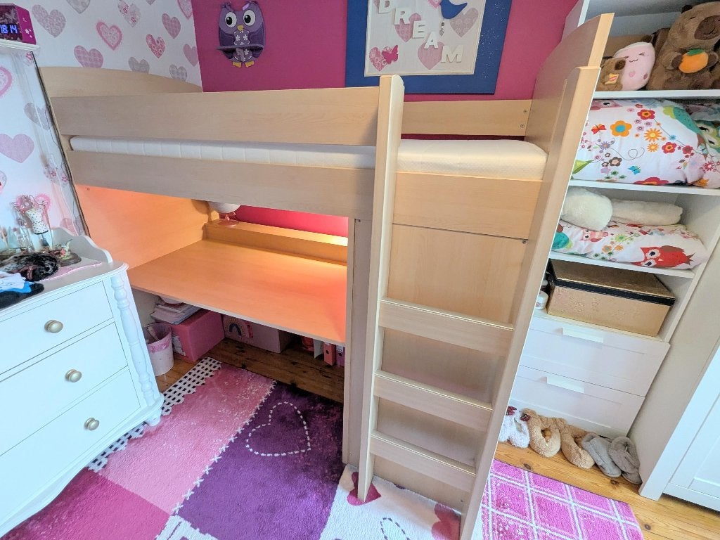 Hoogslaper met bureau en kast, Ophalen, Eenpersoons, Minder dan 160 cm, Zo goed als nieuw