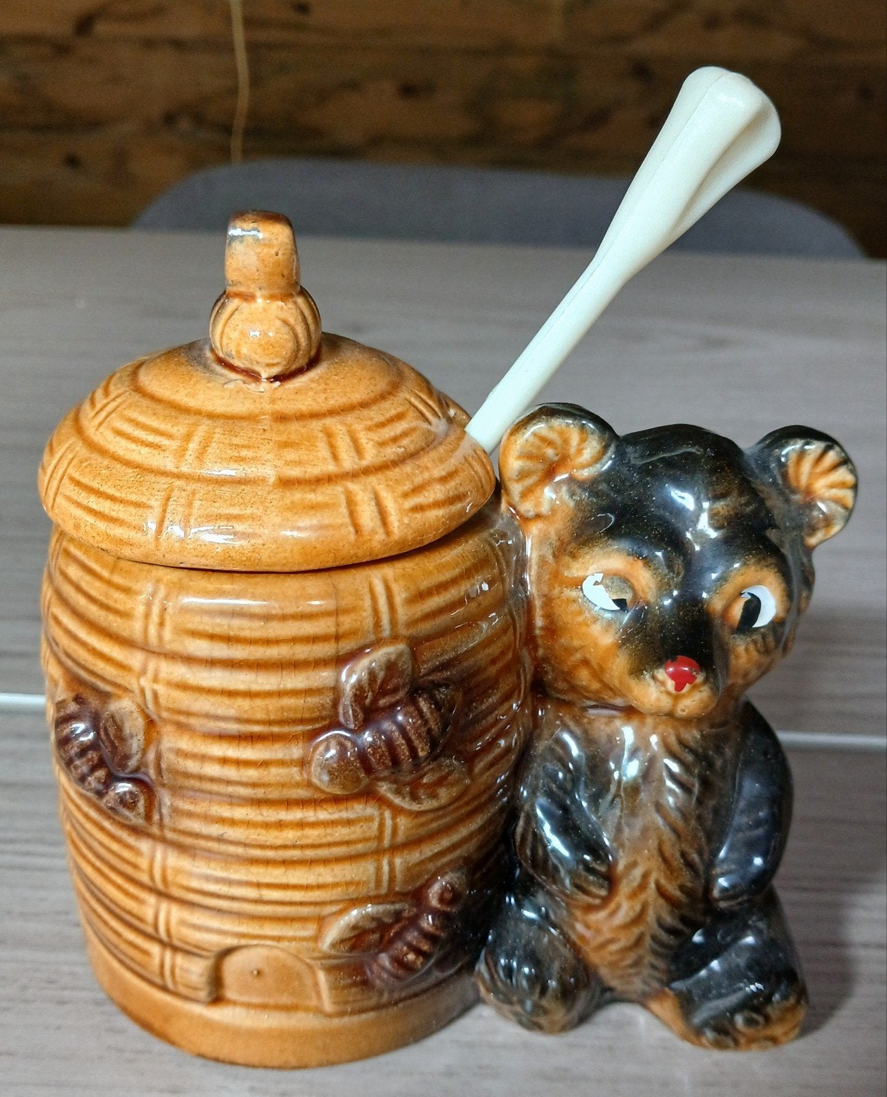Vintage Honingpot met Beer en Honinglepel, Ophalen of Verzenden