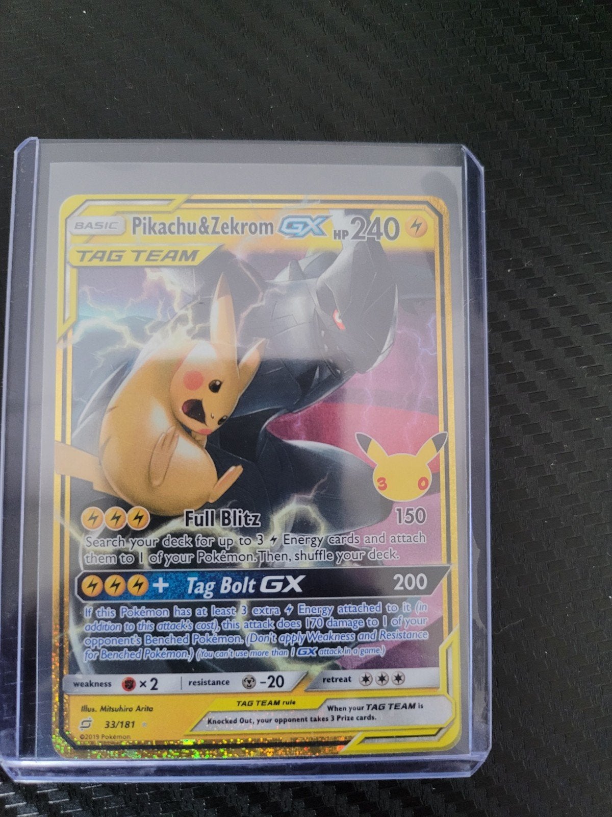 Pikachu & Zekrom GX Tag Team 30th Celebration, Ophalen of Verzenden, Zo goed als nieuw, Losse kaart