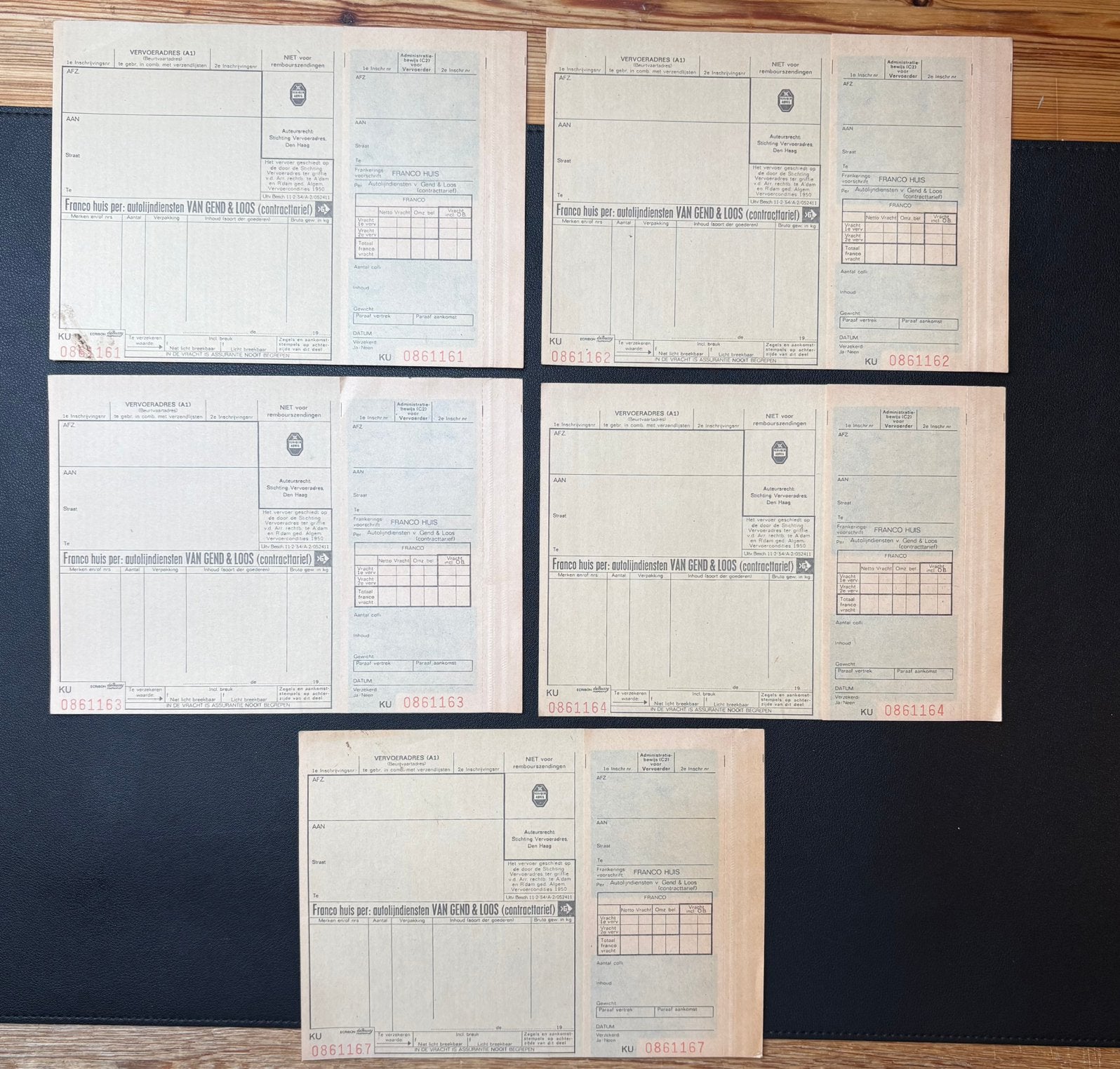 5 ongebruikte vrachtbrieven Van Gend & Loos (1970), Ophalen of Verzenden, Zo goed als nieuw, Overige soorten, Overige typen