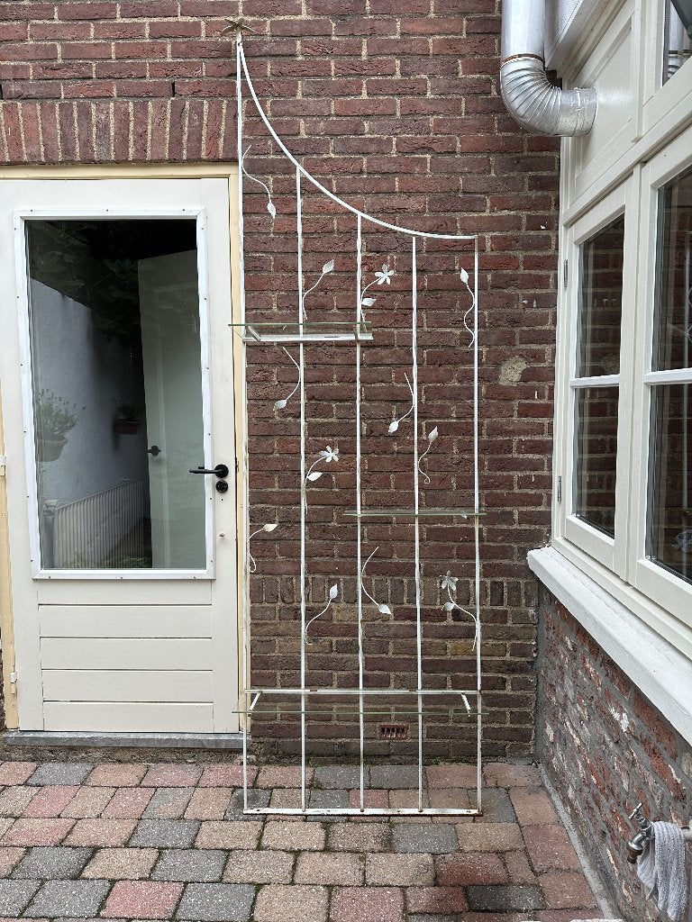 Vintage metalen wandrek, antiek brocante plantenstandaard, Ophalen