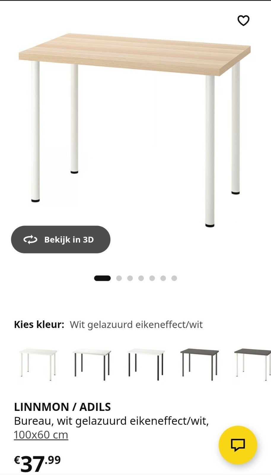 IKEA LINNMON / ADILS Bureau - Wit gelazuurd eikeneffect, Ophalen, Gebruikt, Spaanplaat of MDF, IKEA