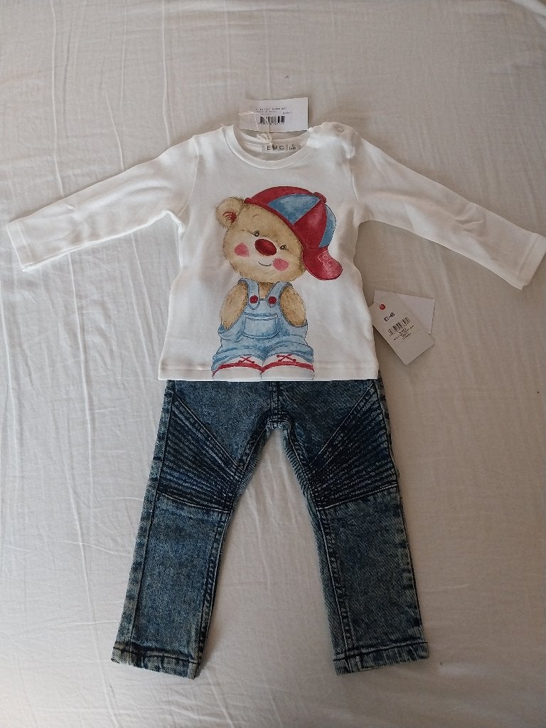 Setje Minoti spijkerbroekje en EMC shirtje maat 80 NIEUW, Jongetje of Meisje, Nieuw, Ophalen of Verzenden, Setje