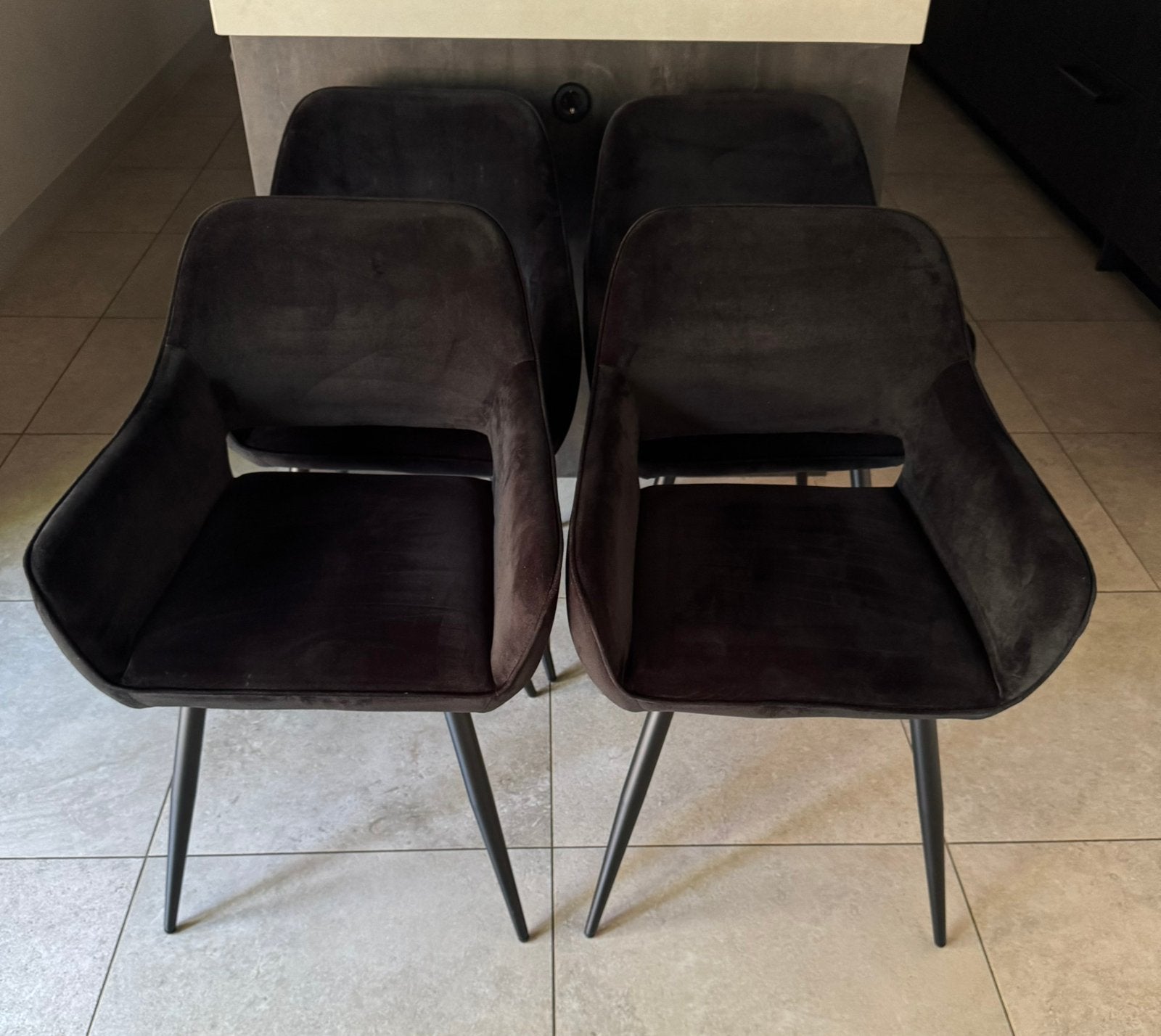 ZGAN! 4 zwarte velvet eetkamerstoelen WOOOD, Ophalen, Zwart, Vier, Stof