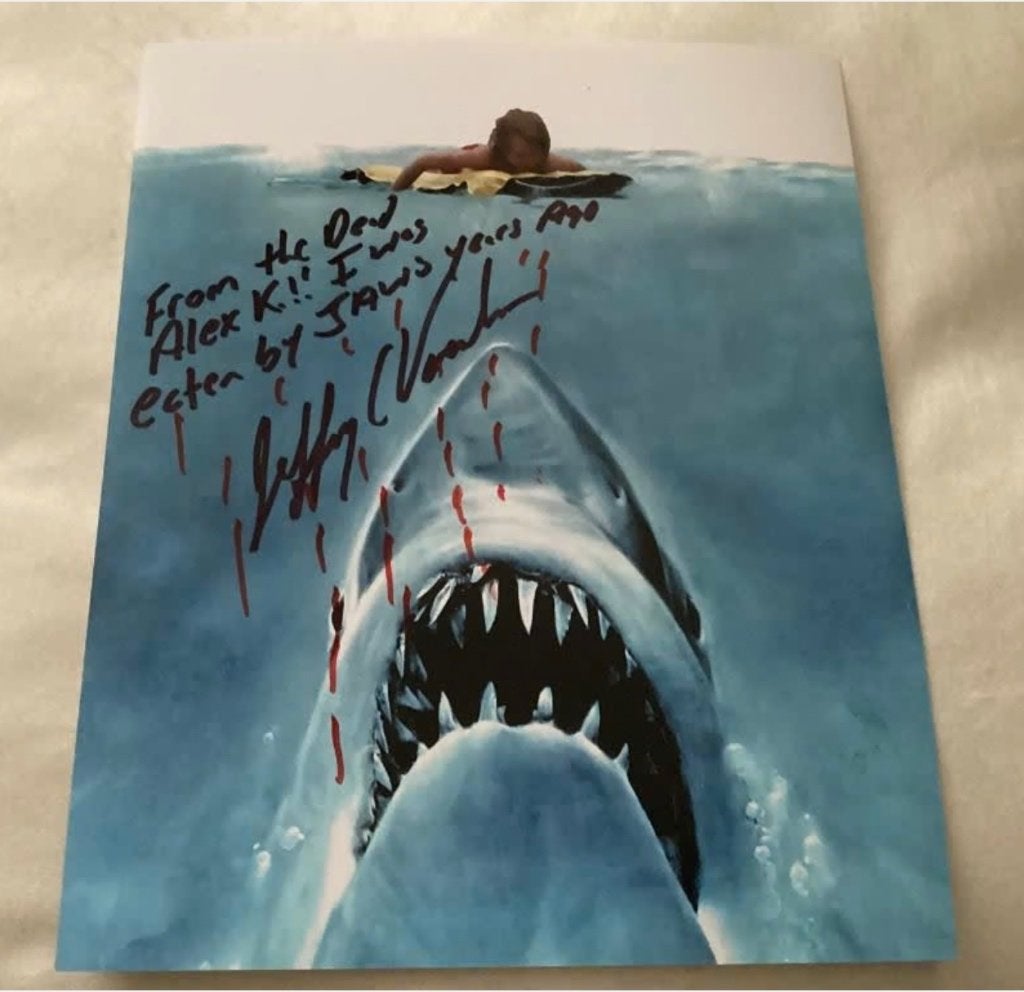 Handtekening Jeffrey Voorhees Jaws, Verzamelen, Ophalen of Verzenden, Zo goed als nieuw, Foto of Kaart
