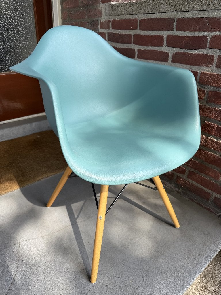 4 of 5 kuipstoelen in groenblauw, Ophalen, Gebruikt, Hout, Blauw