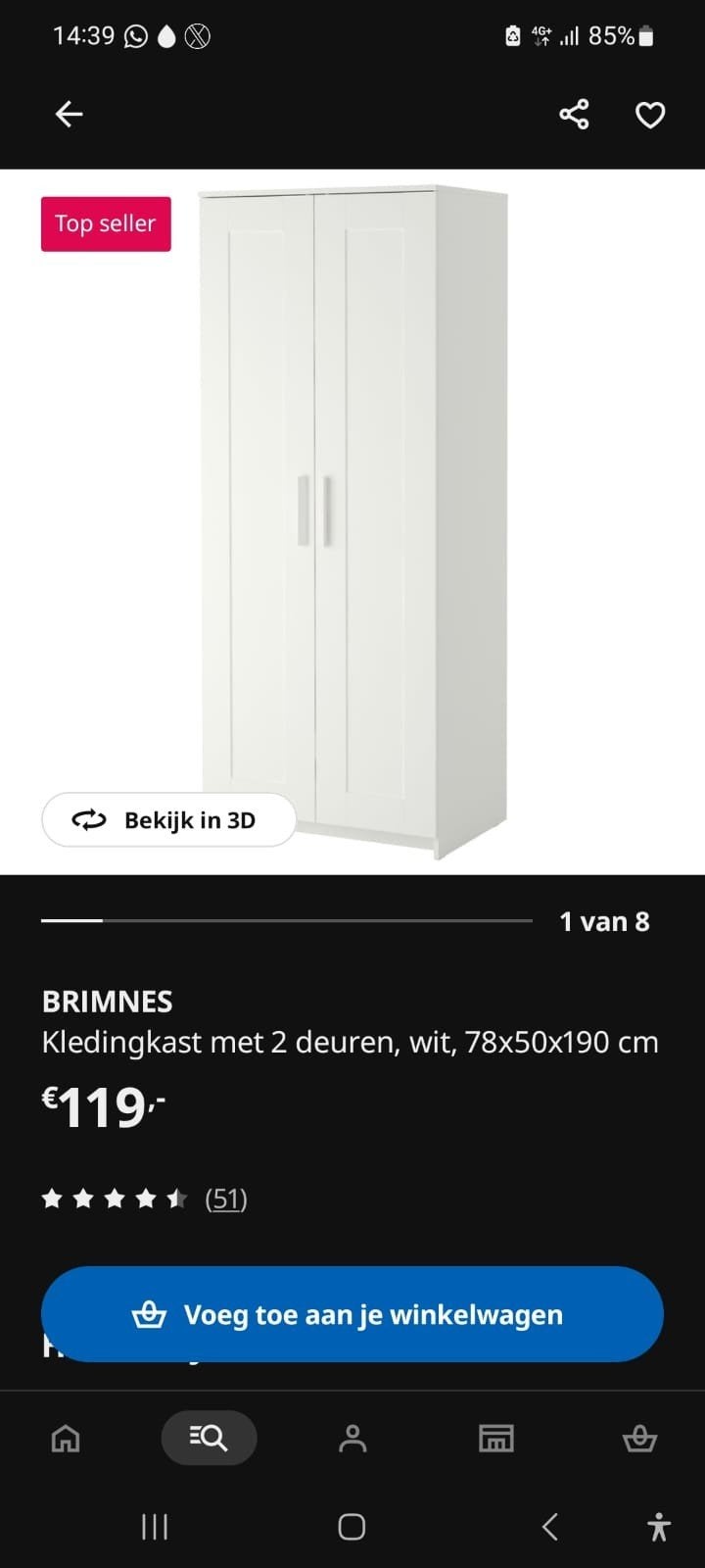 Brimnes kledingkast, Huis en Inrichting, Kasten | Boekenkasten, Zo goed als nieuw, 150 tot 200 cm, 25 tot 50 cm, Ophalen of Verzenden