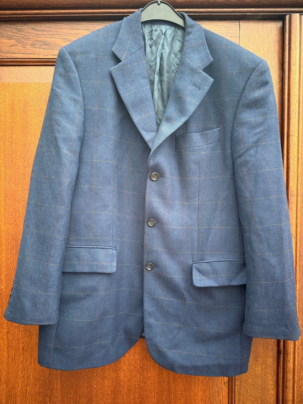 Vintage 100% Wol Colbert - Blauw met Ruitpatroon, Kleding | Heren, Ophalen of Verzenden, Zo goed als nieuw, Maat 48/50 (M), Blauw