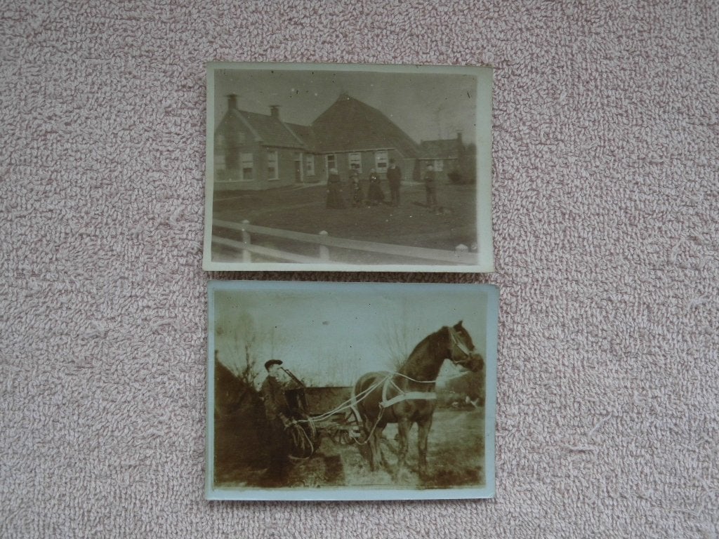 Friesland - Oude foto's: Boerderij en man met paard en wagen, Gebruikt, Foto, Ophalen of Verzenden, Gebouw