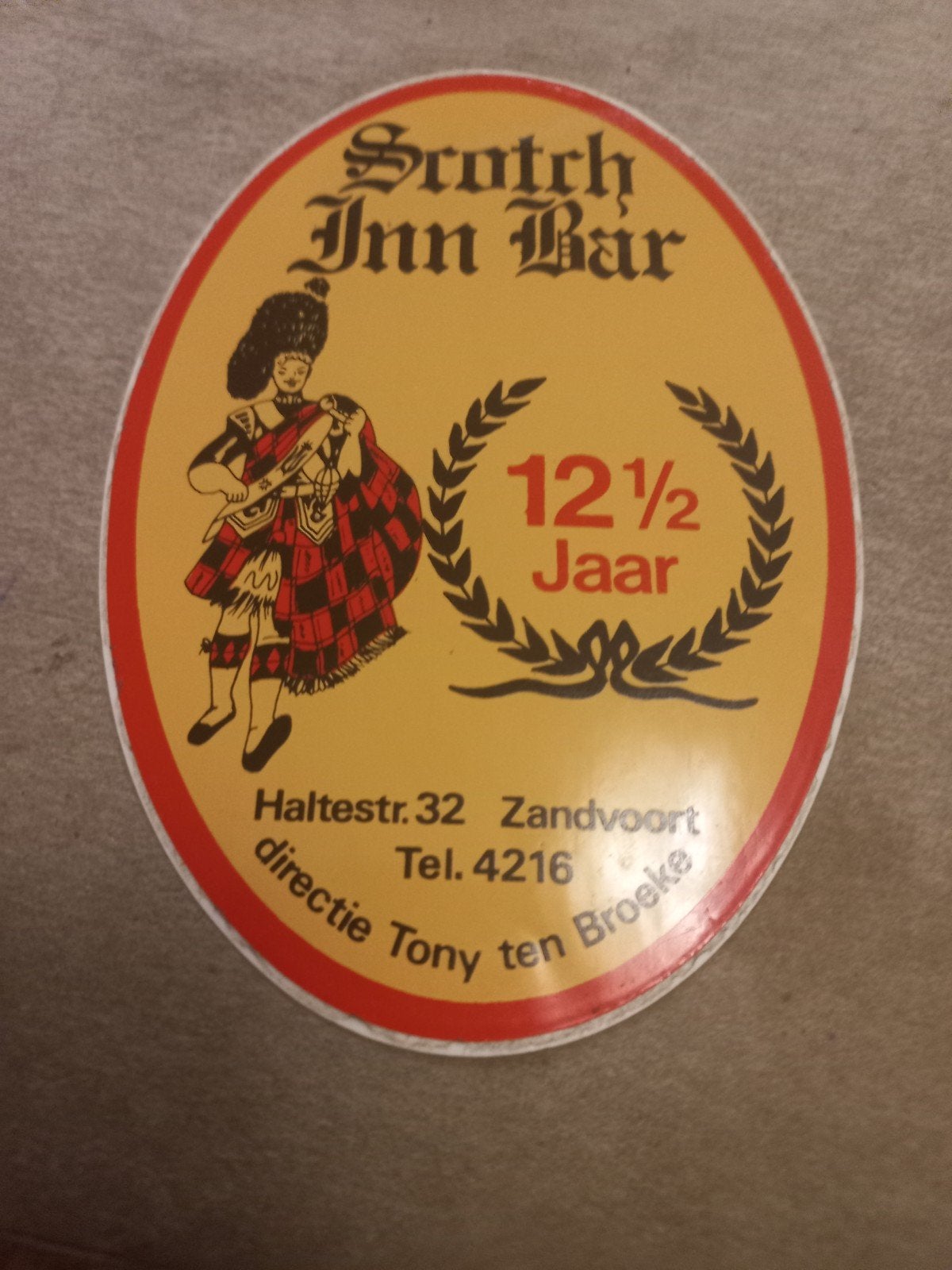 Vintage sticker Scotch Inn Bar Zandvoort 12,5 jaar, Ophalen of Verzenden, Gebruikt
