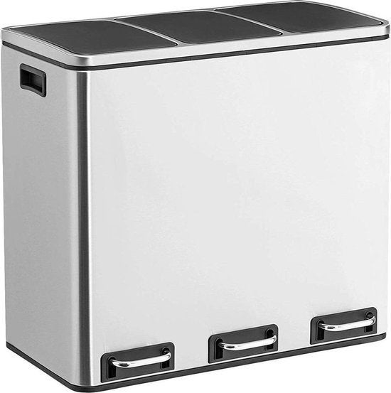 Prullenbak 3 vakken RVS 45L - Afvalscheiding, 50 – 75, Met pedaal, Nieuw, 40 liter of meer