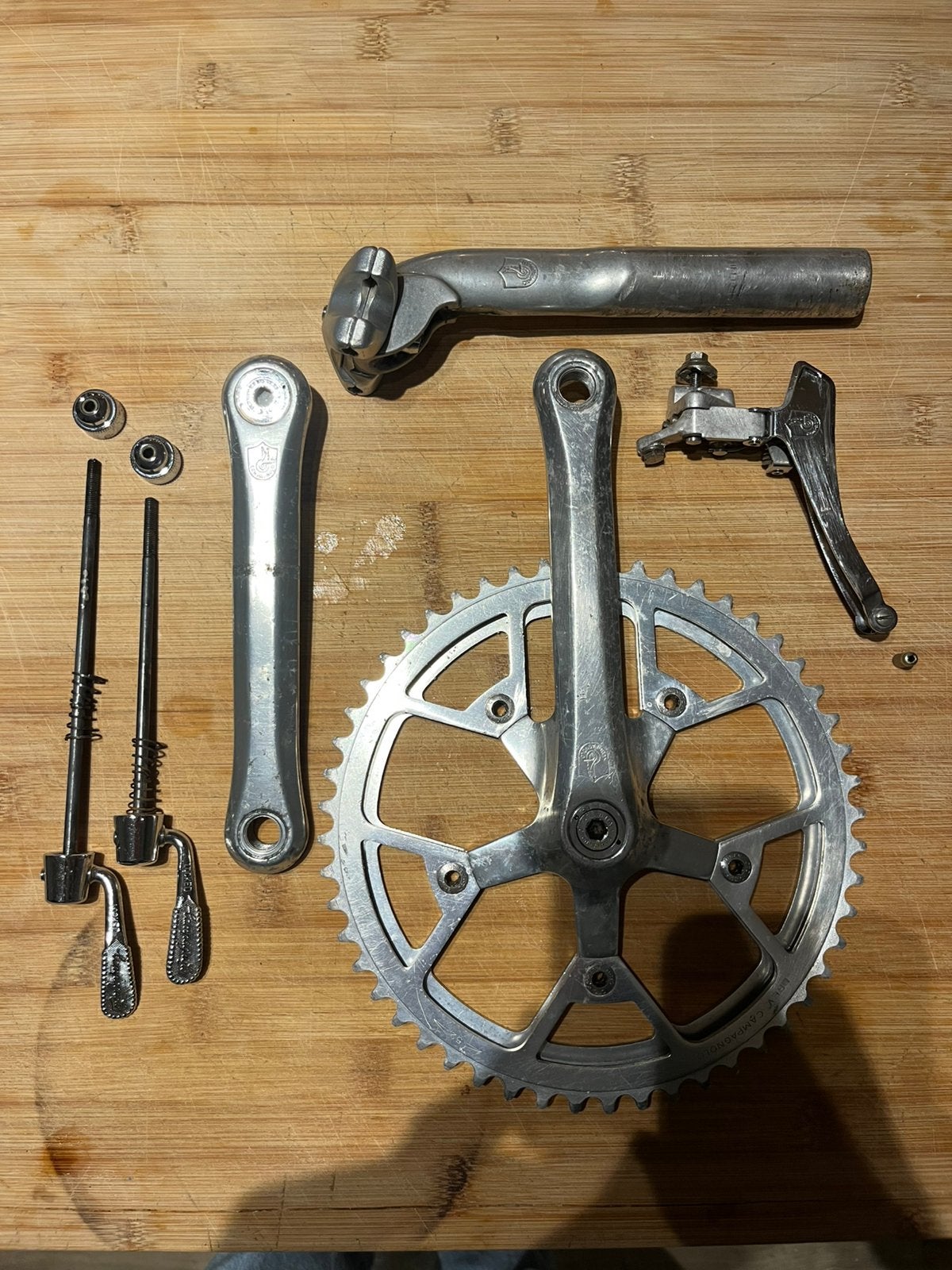 Campagnolo steekas, crankset, derailleur, zadelpen, Ophalen of Verzenden, Zo goed als nieuw