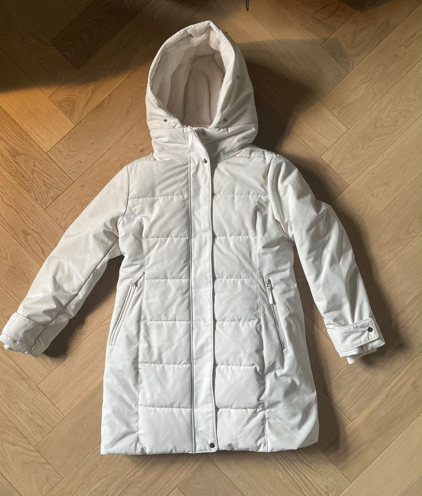 Wit/beige gewatteerde winterjas met teddy voering, Maat 42/44 (L), Ophalen of Verzenden, Zo goed als nieuw, Wit