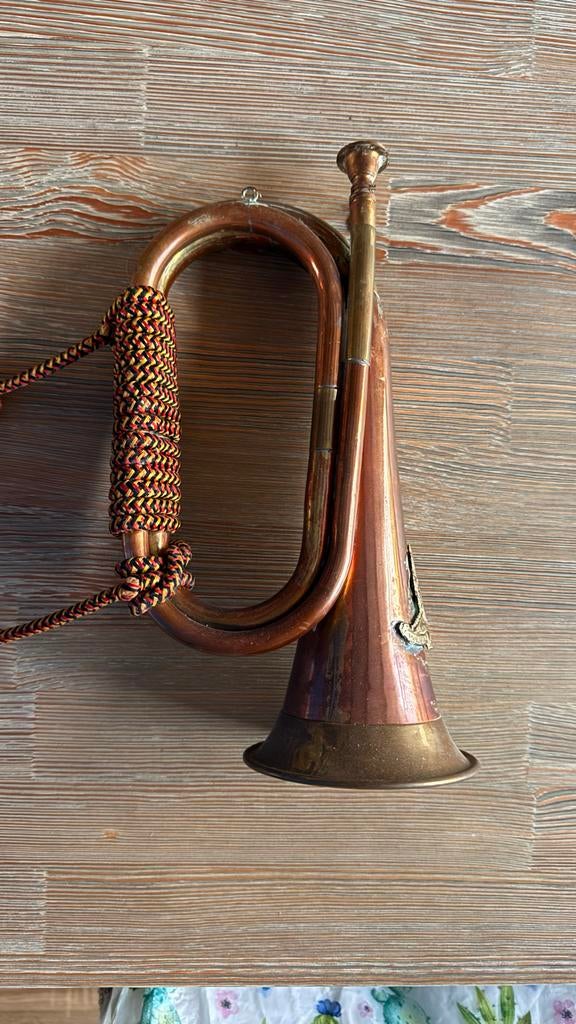 Vintage Koperen Klaroen met Koord - Verzamelsitem, Muziek en Instrumenten, Blaasinstrumenten | Trompetten, Gebruikt, Overige typen