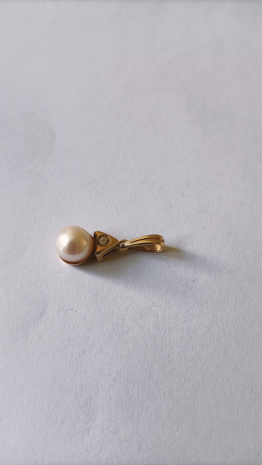 Gouden hanger met zoetwaterparel en Zirconia, 14 krt, Verzenden, Goud, Hanger, Met edelsteen