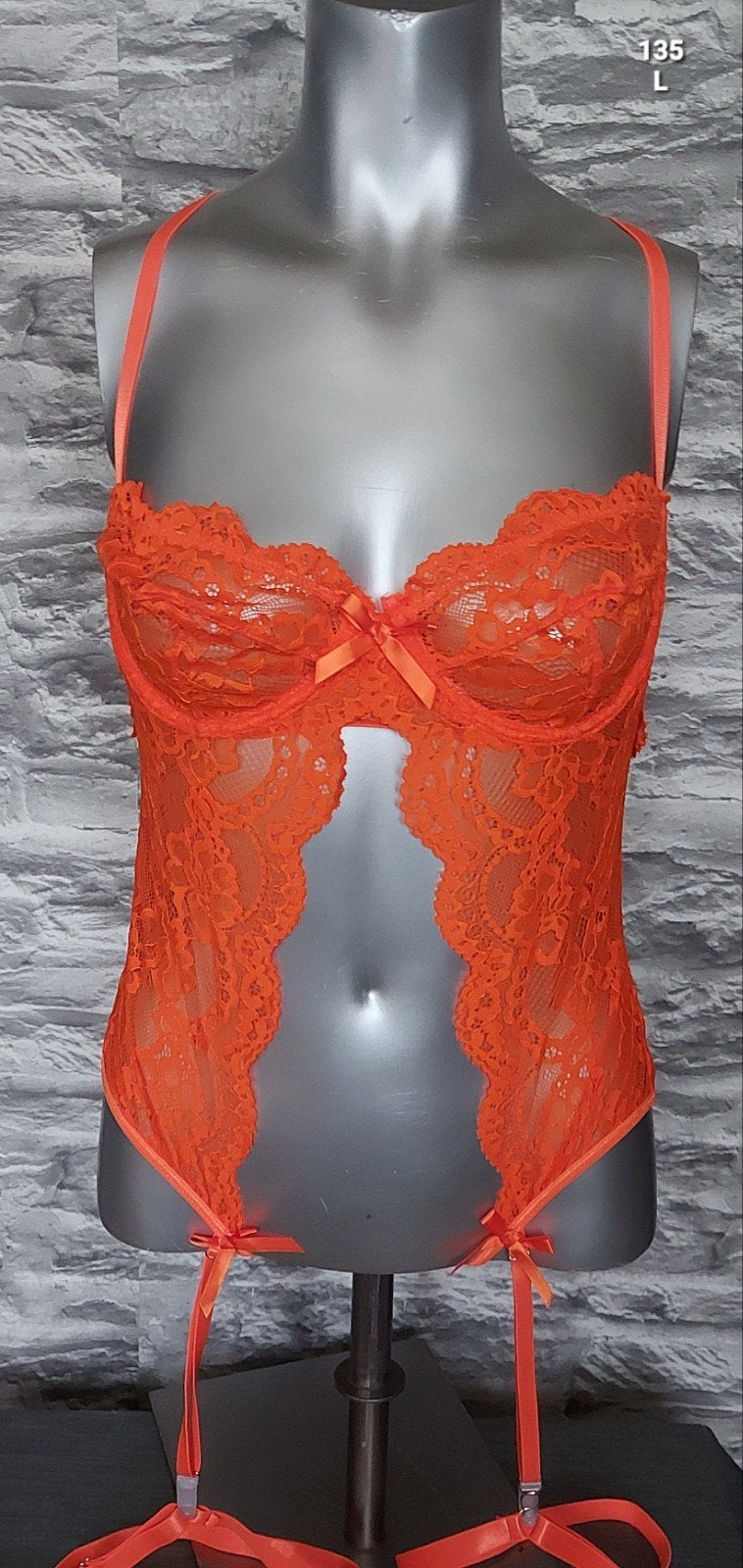 Sexy Opvallende Oranje Kanten Body met Jarretels, Onbekend, Ophalen of Verzenden, Oranje, Body of Korset