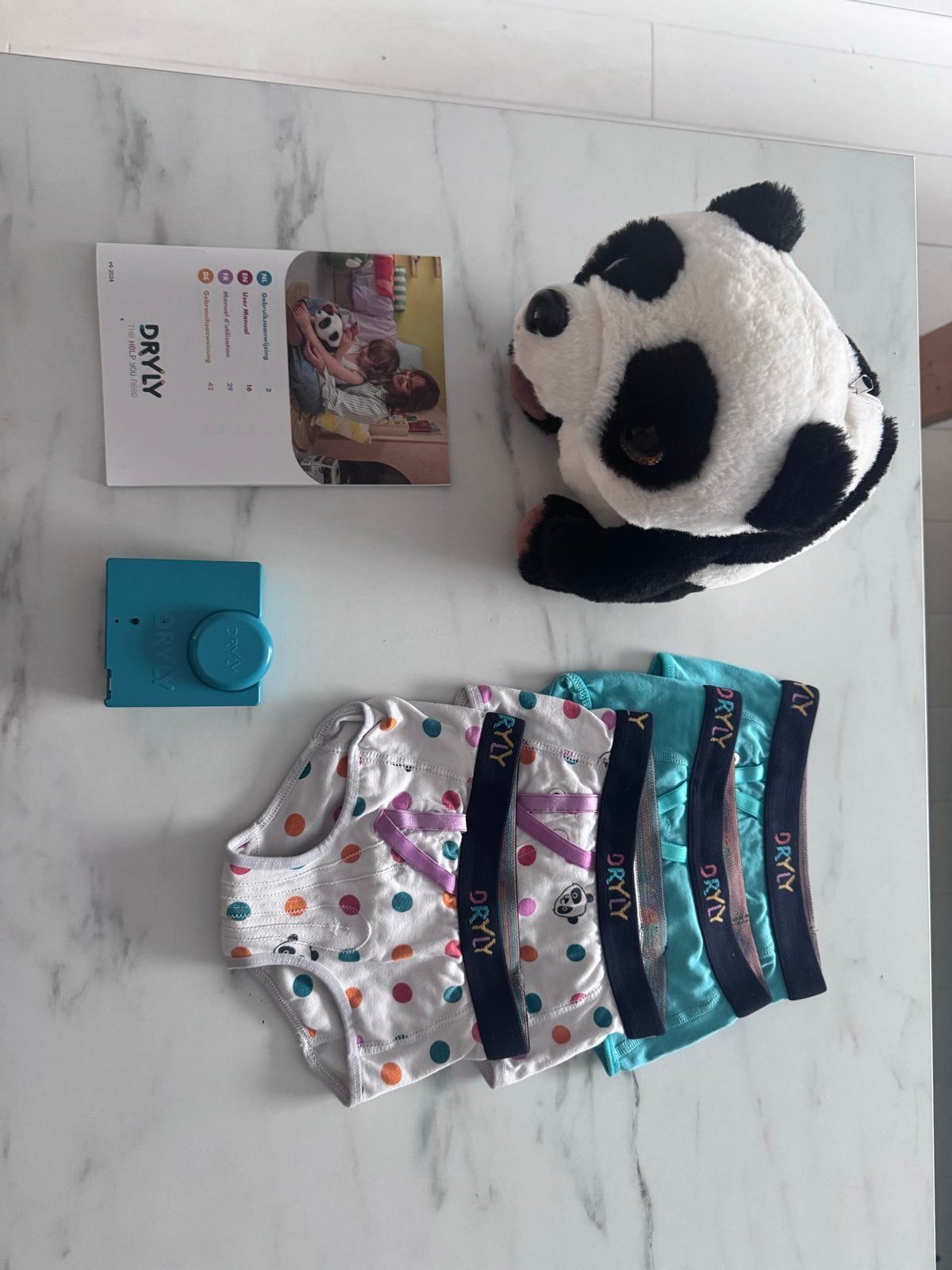 Dryly plaswekker set met panda knuffel en onderbroeken, Gebruikt, Overige merken, Overige karakters, Overige typen